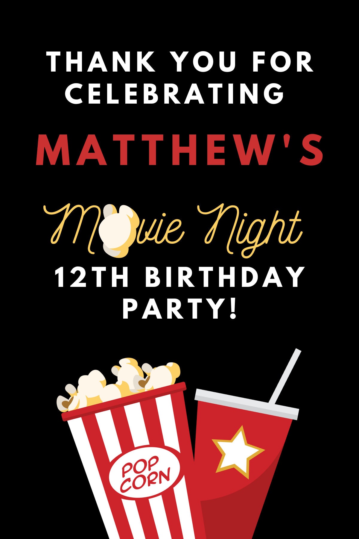 Movie Ticket Birthday Invitation and Thank You Card, Movie Birthday