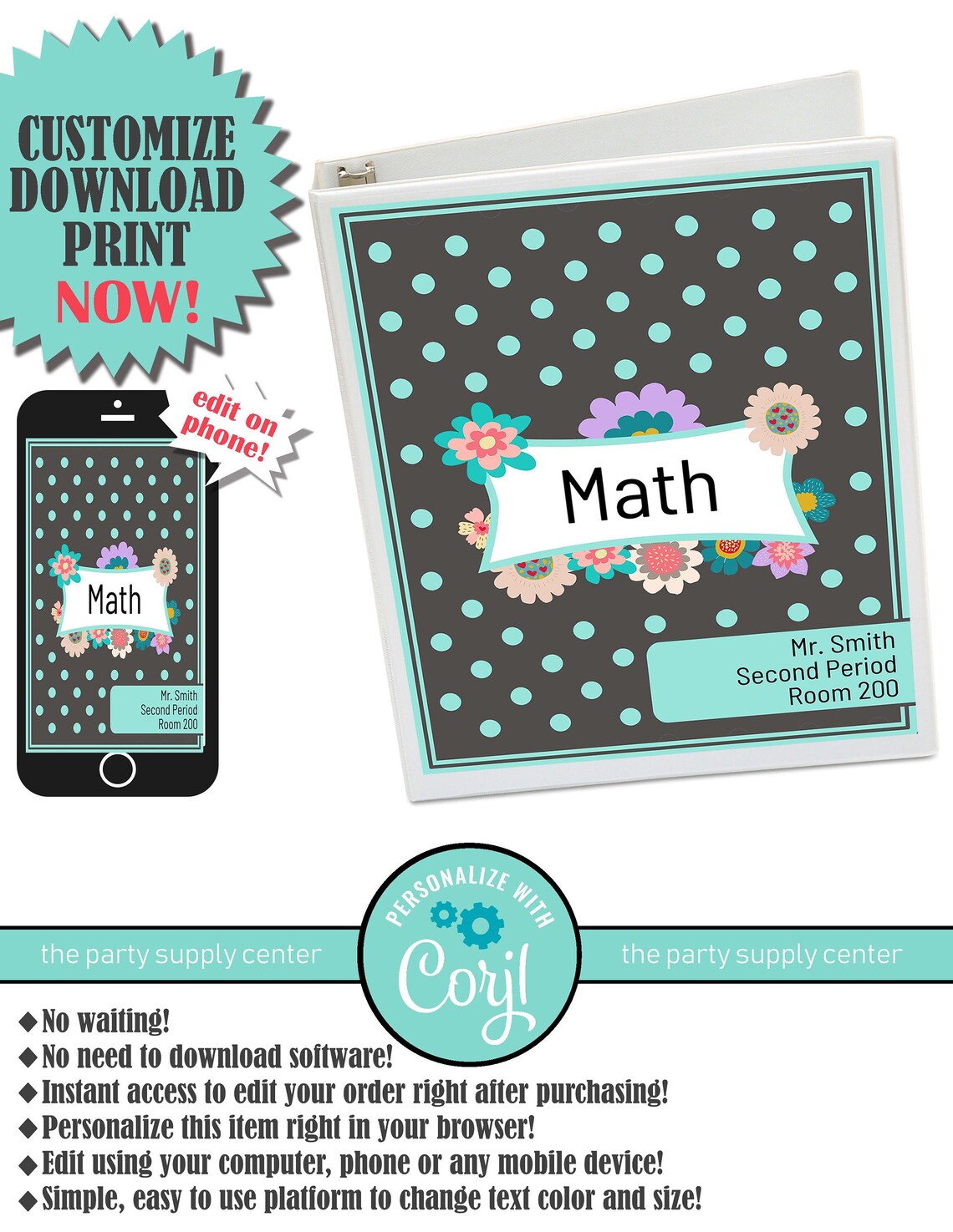 Floral Binder Cover School Binder Covers Teal Binder Cover Etsy