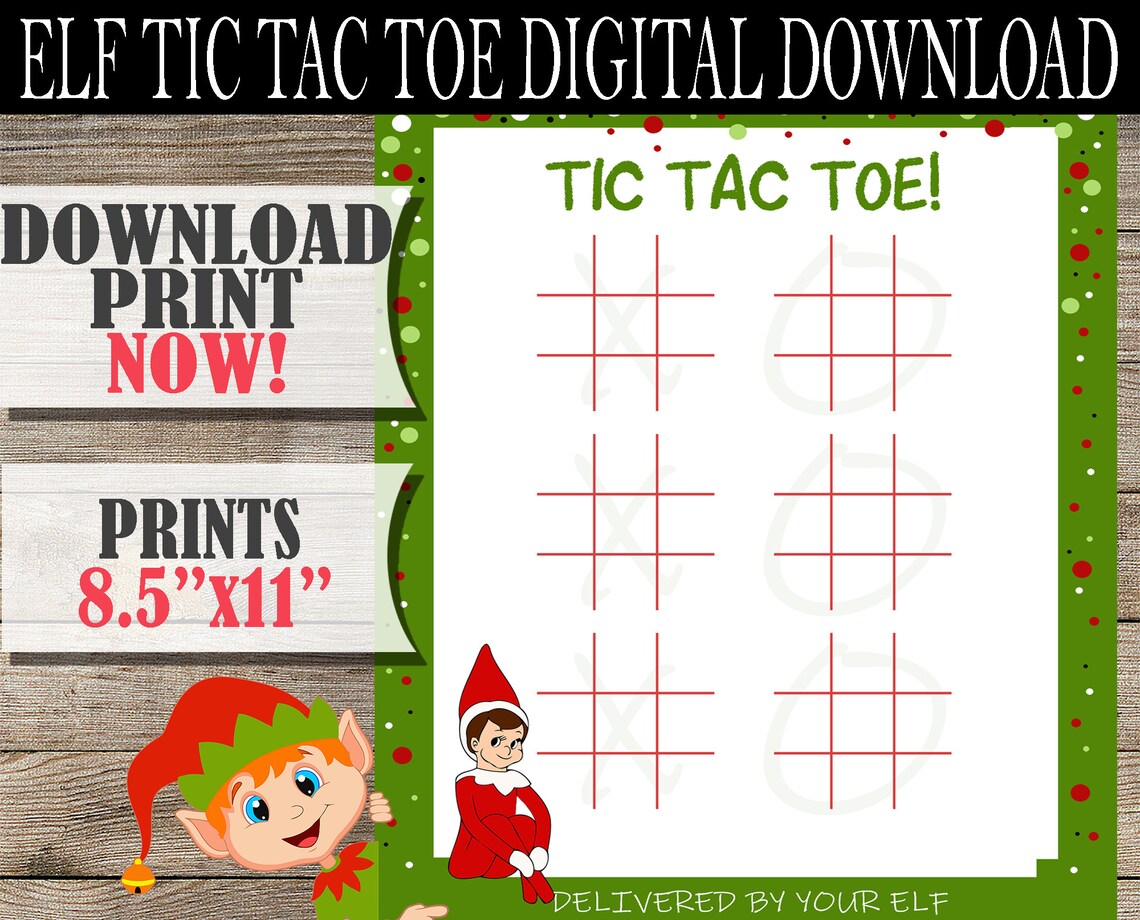 Elf On The Shelf Printable Tic Tac Toe Printable Elf Tic Tac Etsy