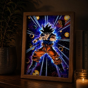 Marco de luz LED de Dragon Ball / Arte de pared de anime / Lámpara de fan art de Goku / Luz nocturna de 3 colores / Decoración para sala de juegos / Regalo de manga / Marco LED USB