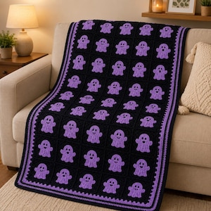 Ghost CROCHET PATTERN PDF, Ghost Granny Square Blanket Pattern, Easy Halloween Blanket Crochet Pattern, Spooky Ghost Afghan,Digital Download