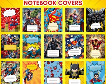 Superheroes Composition Notebook Covers, Printable Back to School Templates, Custom Composition Book Cover, Instant Download, Canva Editable