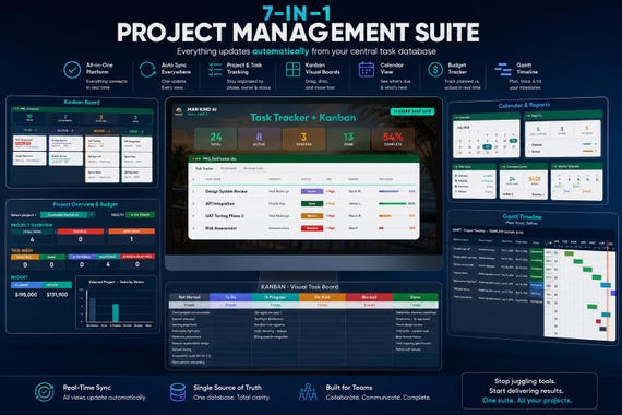 Excel Project Tracker – All-in-One Dashboard (Digital Download)