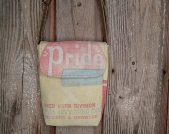 Vintage Pride of the North Seed sack remnant upcycled small crossbody