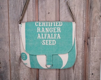 Vintage Certified Ranger alfalfa seed sack upcycled messenger bag