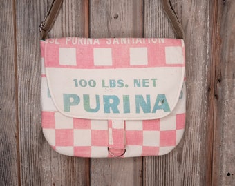 1950's Purina feed sack upcycled messenger bag