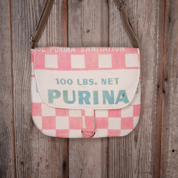 1950's Purina feed sack upcycled messenger bag