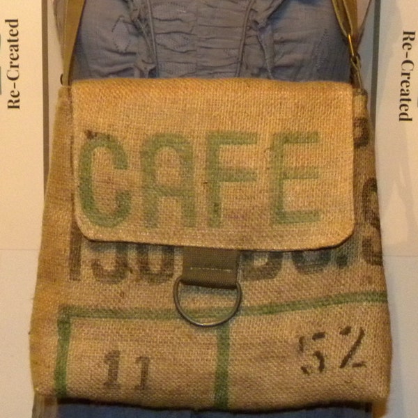 Upcycled coffee shipping bag Cafe' cross body handbag