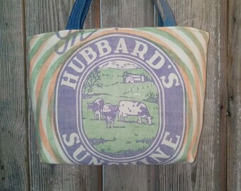 Vintage Hubbards Sunshine feed sack upcycled market bag