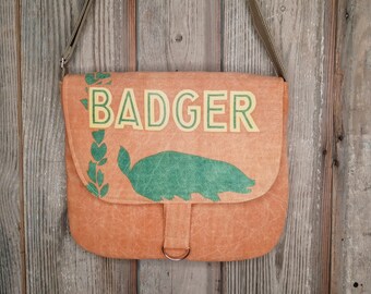 1960's Teweles Badger seed sack upcycled messenger bag