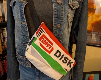 Fanny Pack made from floppy disk advertising fabric