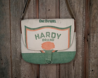 Vintage Hardy Brand seed sack upcycled messenger bag