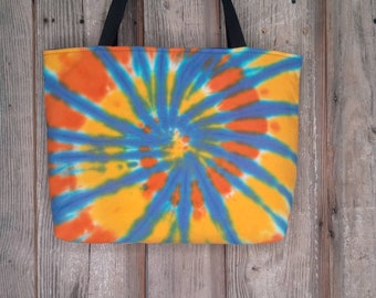 Reclaimed tie dyed tapestry and scrubs upcycled tote