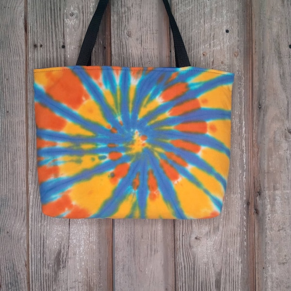 Reclaimed tie dyed tapestry and scrubs upcycled tote