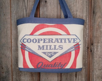 Vintage Cooperative Mills feed sack upcycled market bag