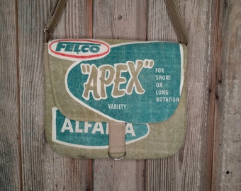 1960's Felco Apex seed sack upcycled messenger bag