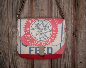 1950's Pratt's feed sack upcycled messenger bag