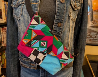 Fanny Pack made from 1980's style fabric and reclaimed pants