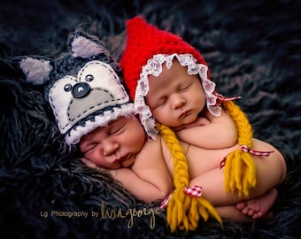 Red Bonnet newborn baby girl, lace bonnet - Red, white, mustard yellow - fall photo prop - Made to Order