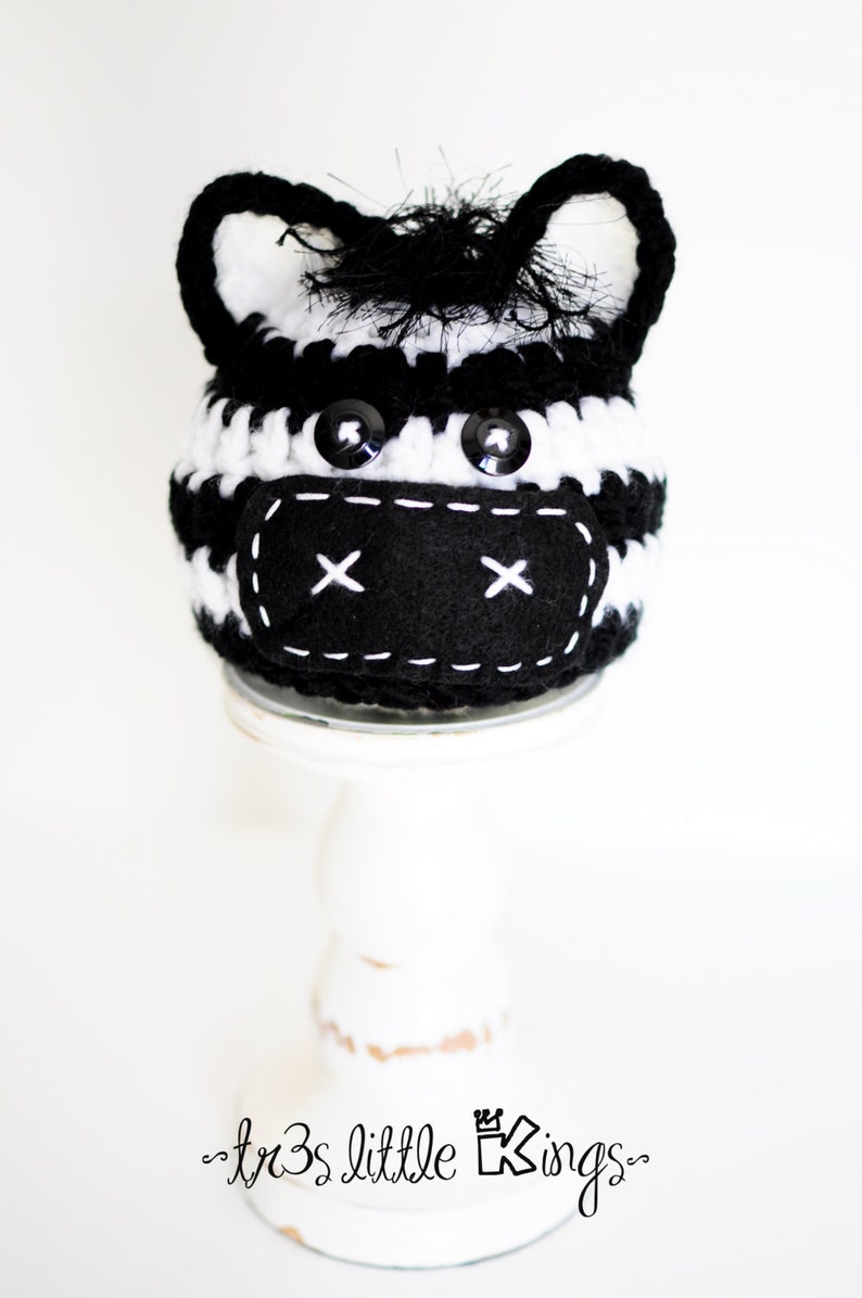 Zebra Hat baby, zebra hat newborn Baby boy, Photo prop, Baby Girl -Black and white- Made to Order Circus photo props baby, Zoo props baby image 2