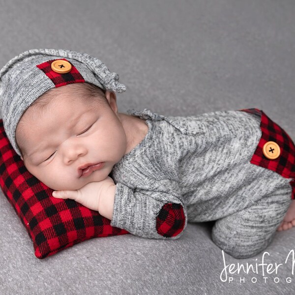 Long Johns Newborn set romper boy Newborn prop plaid flannel sleeper hat newborn romper newborn Christmas outfit boy Christmas pjs winter