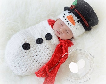 Snowman set newborn prop swaddle sack, snowman cocoon NEWBORN, Christmas baby, photo prop snowman baby  SHIPS IN 2 weeks-Made to Order