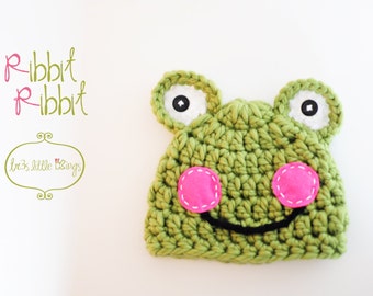 Frog Hat Newborn Hat,newborn baby boy, newborn baby girl -Green,hot pink, white - Spring Photo prop baby, Made to Order