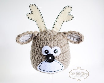 Deer hat newborn boy or girl, baby photo prop, little buck hat, newborn props, - Tan, Off-white, white, brown - Made to Order