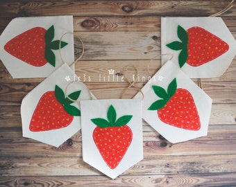 Strawberry banner strawberries garland pennant Summer props picnic prop strawberry party decorations red green