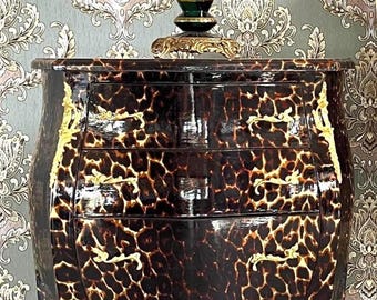 Leopard Print Nightstand, French Style Bedside Table, Handmade Animal Print with Brass Handles