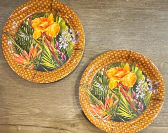 Assiettes à salade rondes vintage FIT en mélamine à motif floral, lot de 2, multicolores