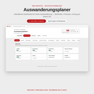Planificador digital de emigración | Panel interactivo para emigrantes | Lista de verificación para comparación financiera | Descarga instantánea