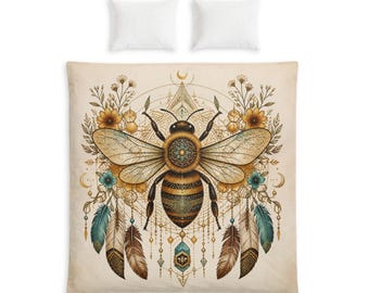 Boho Bee Dreamcatcher Cotton Duvet Cover | Bed Set