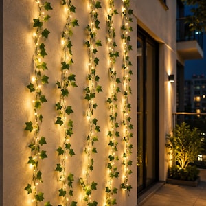 Green Leaf Vine String Lights Battery Operated LED Fairy Garland Decorative Lights for Bedroom Wall Wedding Party Home Decor