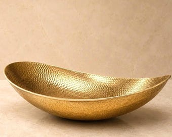 Hammered Brass Oval Vessel Sink with Drain – Gold Bathroom Basin for Luxury Vanity
