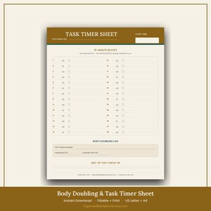 Printable Task Timer Sheet | ADHD 15-Minute Block Planner | Digital Download