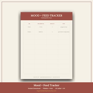 Printable Mood and Feed Tracker | Postpartum Self-Check + Baby Log | PDF