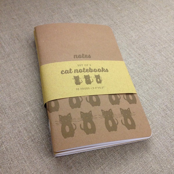 Letterpress-printed Cat Notebooks (Set of 3)