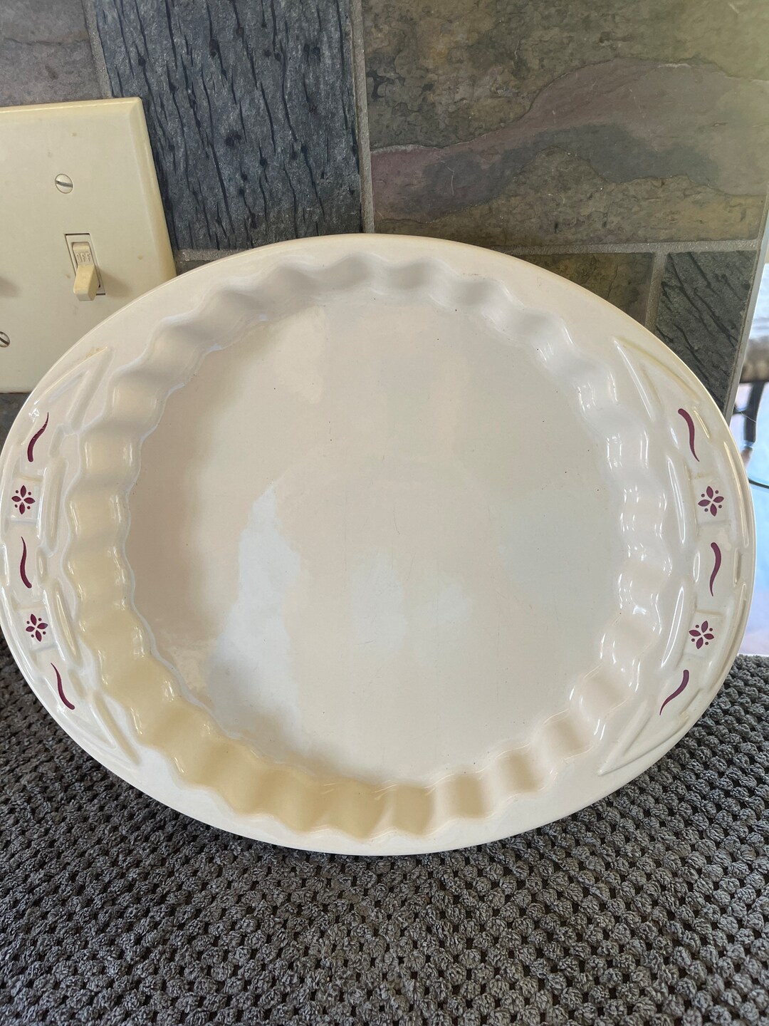 Longaberger Pottery Quiche Pie Pan Red Heritage Pattern Etsy