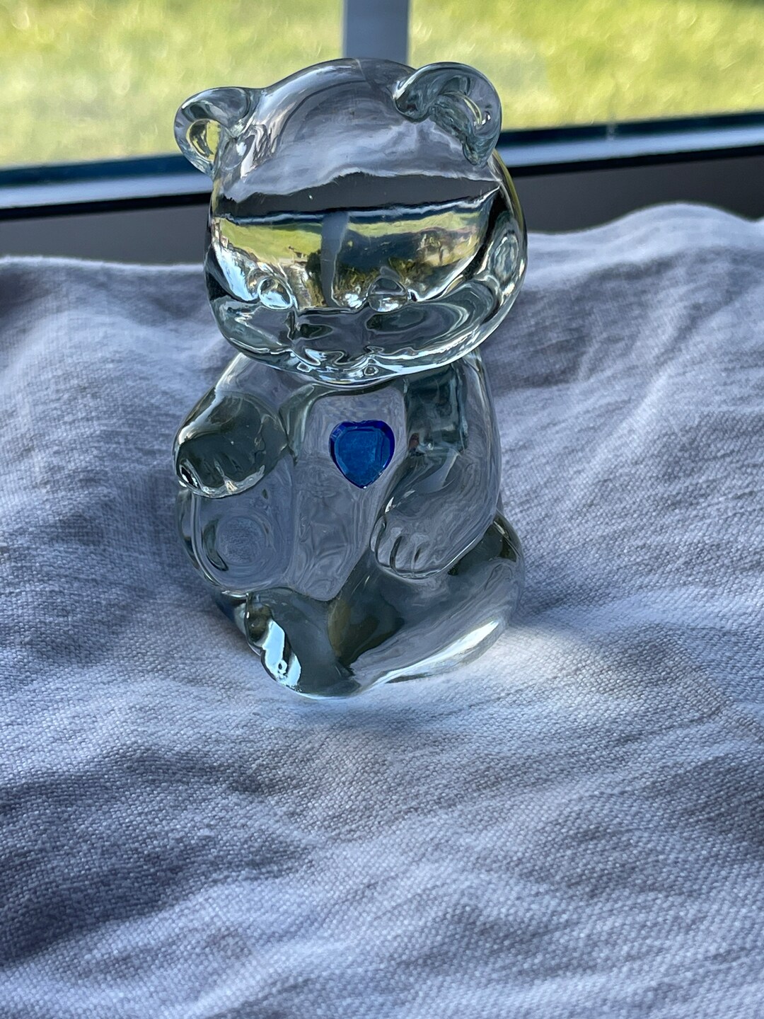 Fenton Lion Heart Clear Glass Teddy Bear Blue Heart Aquamarine Etsy