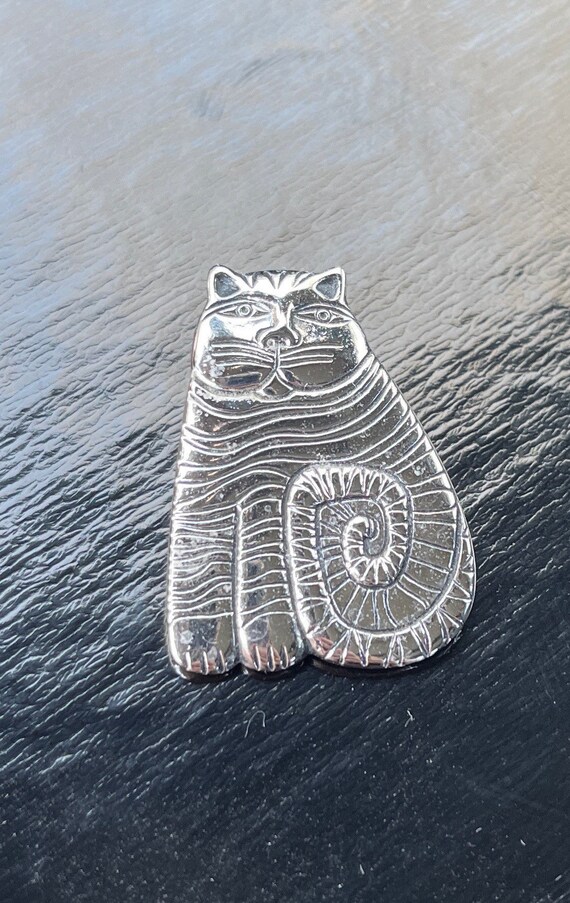 Laurel Burch Cat Brooch Striped Cat Silver Tone Na