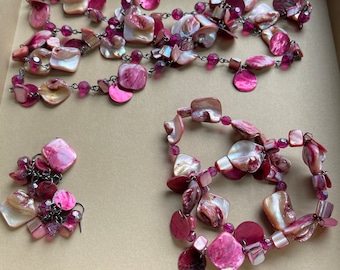 Rosa Muschel Kette, Armbänder und Ohrringe Set