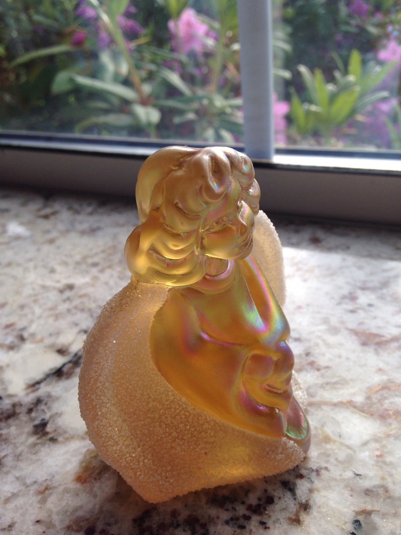 Fenton Seated Angel Topaz Glass Clear Frosted