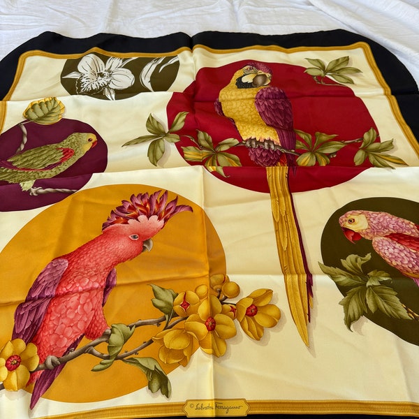 Salvatore Ferragamo Silk Parrot Scarf Large and Glorious