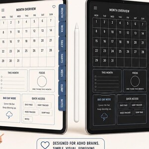 ADHD Digital Planner GoodNotes — Undated Hyperlinked iPad Planner with Tabs, Bad Day Mode, Dark Mode Included, Instant Download