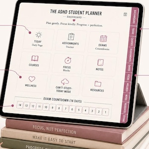 ADHD Student Planner Digital — Undated GoodNotes Study Planner, Exam Countdown, Assignment Tracker, Cant Study Today Mode, iPad PDF