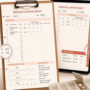 Medication Tracker Printable ADHD — Med Log, Symptom Tracker, Refill Reminder & Doctor Appointment Prep Sheet, Undated Instant Download