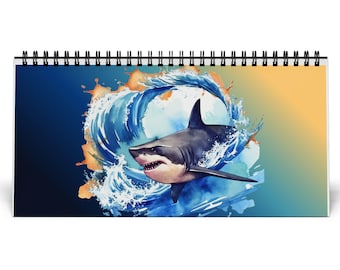 Calendrier de bureau Requin 2027 Aquarelle Accessoires de bureau Requin uniques