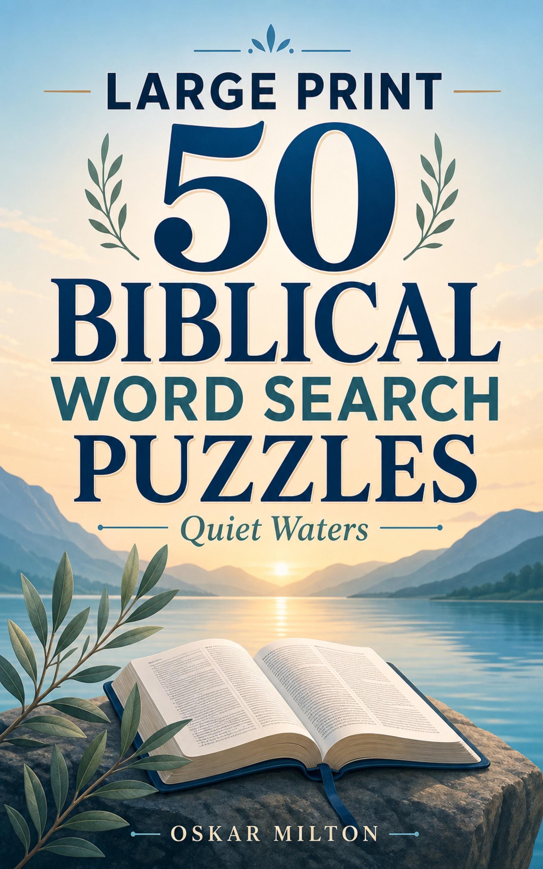 Quiet Waters: 50 Large Print Biblical Word Search Puzzles (Spiral Bound Book) cover