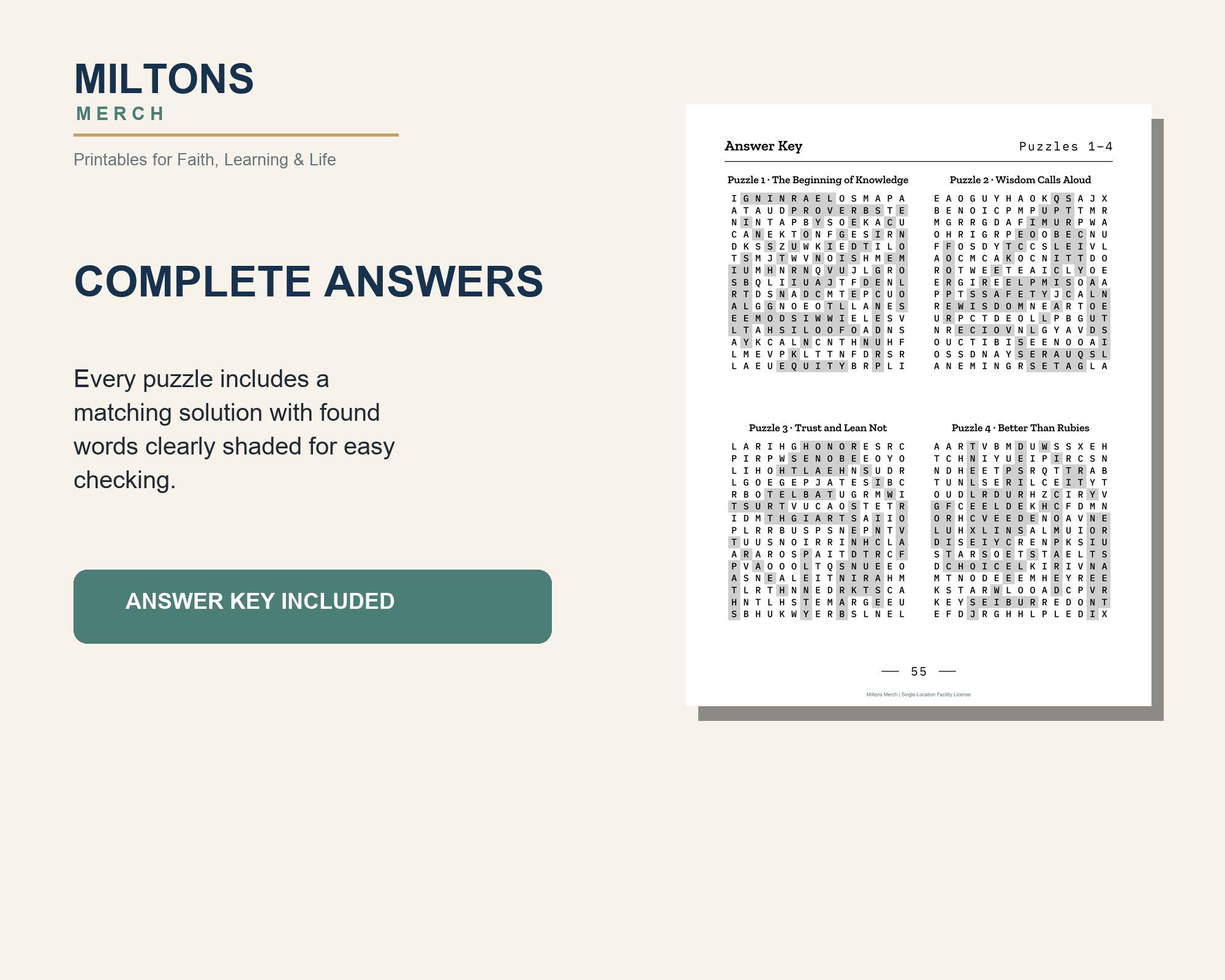 50 Large Print Proverbs Word Search Puzzles, Senior Living Activity Set (PDF) preview 6